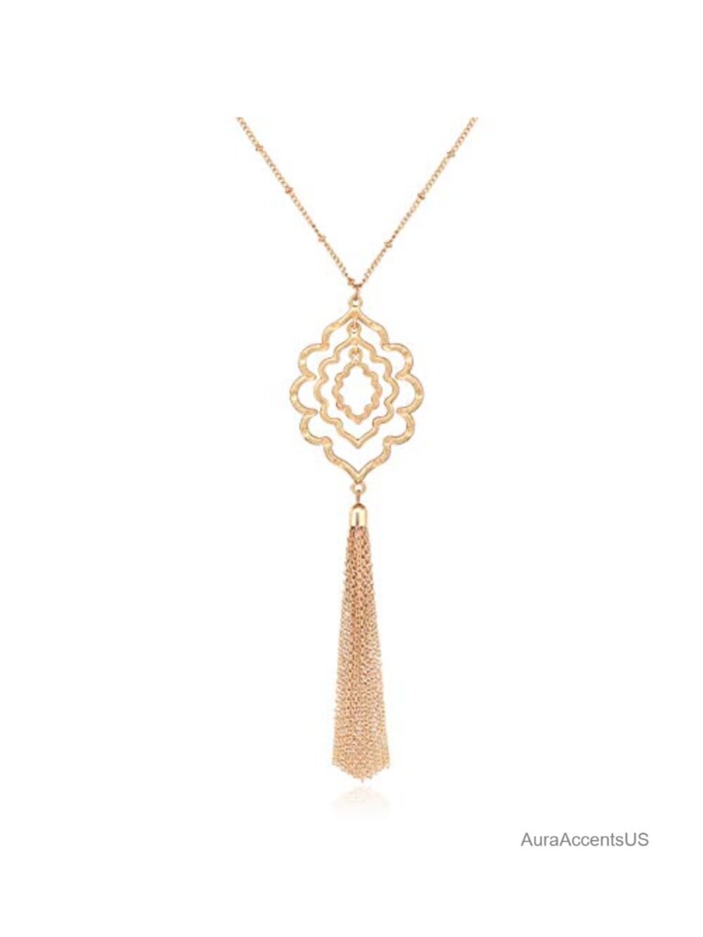 Long Tassel Circle Pendant Necklace Set Bohemian Statement Multi Layer Chain